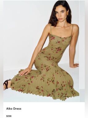 Reformation Olive Floral Aiko Maxi Dress with Pink Accents